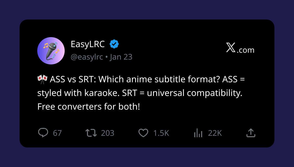 ASS vs SRT: Which Anime Subtitle Format to Use - Comprehensive guide to Enhanced LRC files with word-level timing
