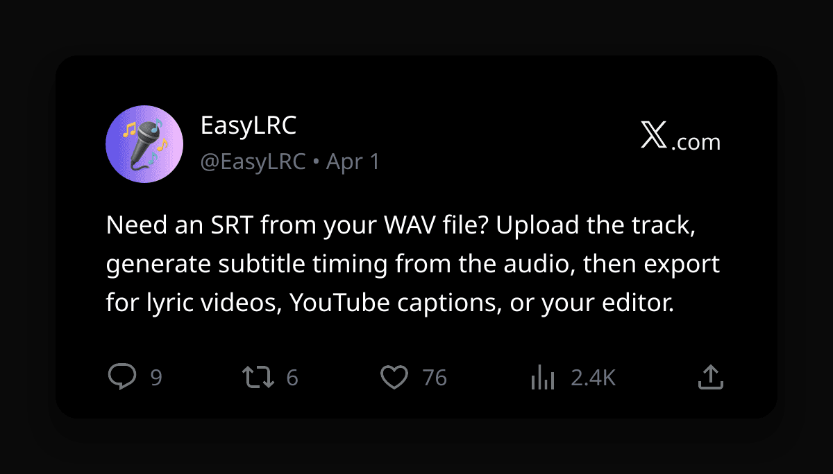 WAV to SRT for Lyric Videos and YouTube Captions - Comprehensive guide to Enhanced LRC files with word-level timing